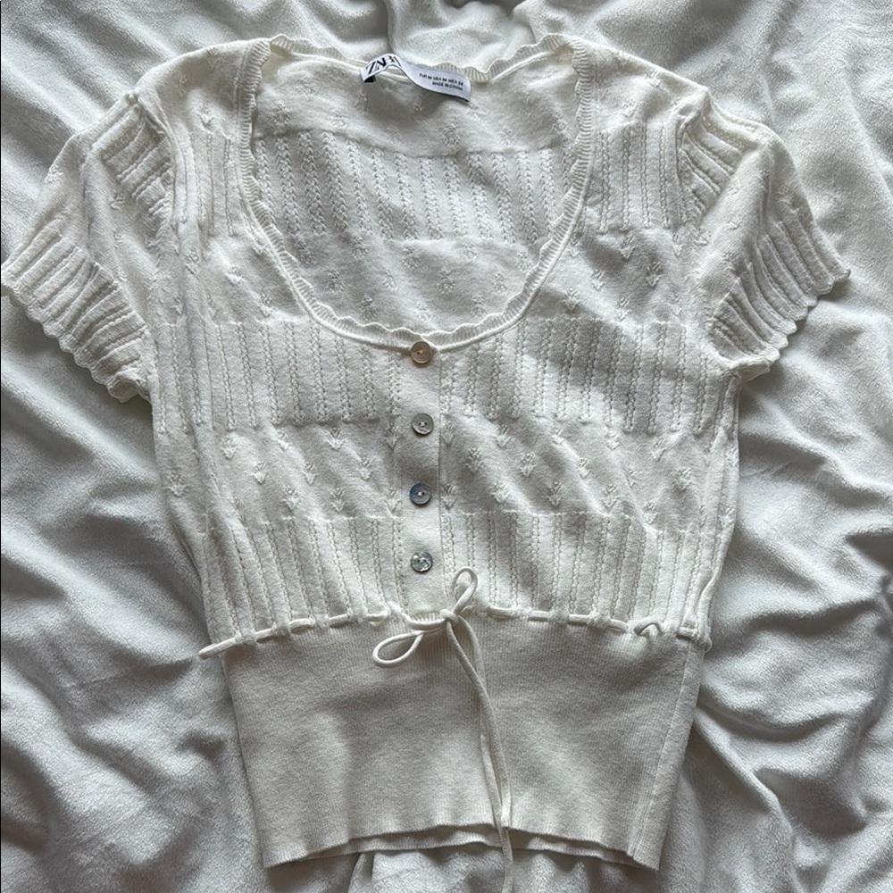Cream Knit Button-Up Top